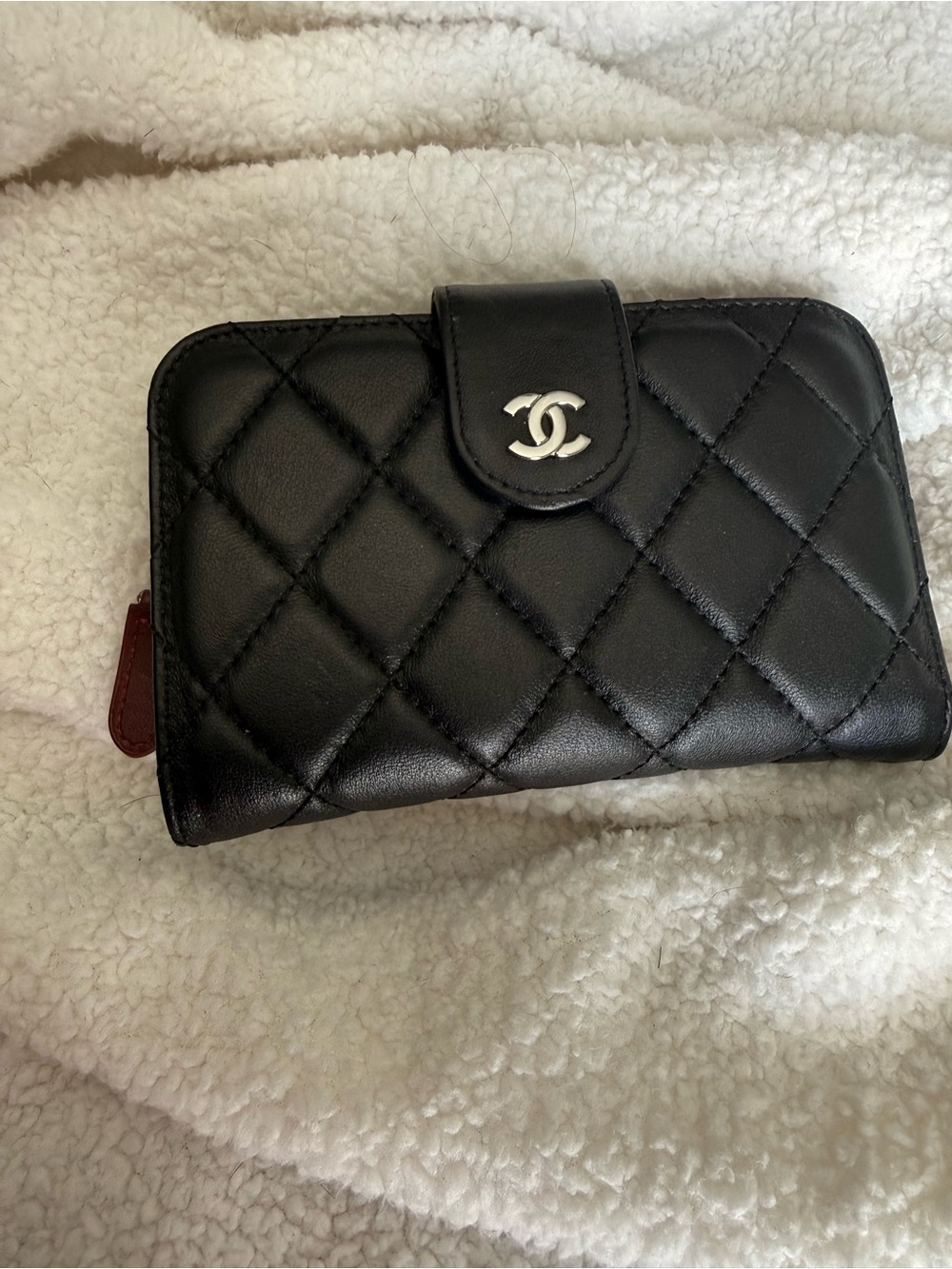 CHANEL Black Quilted Leather Card & Key Holder with CC Emblem